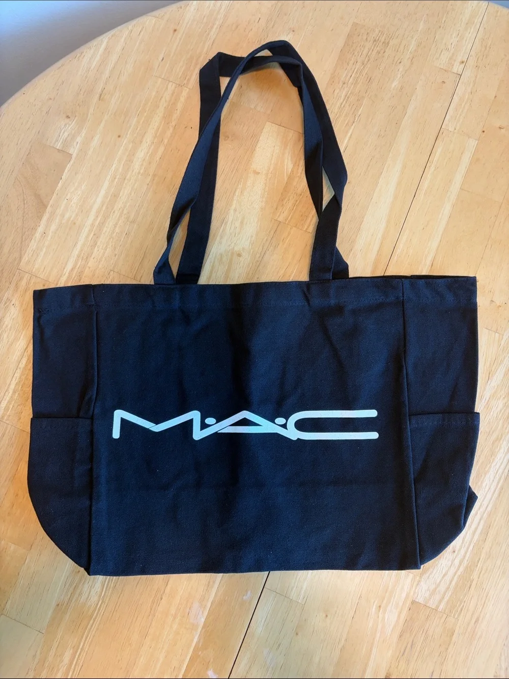 New in Plastic MAC Cosmetics Black Canvas Tote Bag with White Logo